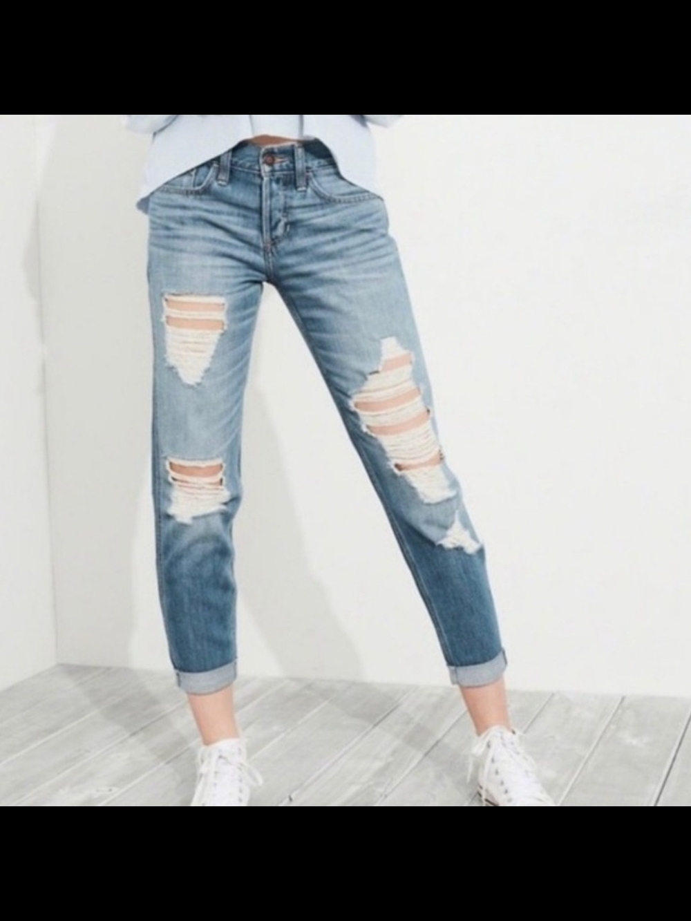 Hollister Light Blue Distressed Low Rise Boyfriend Jeans - Women